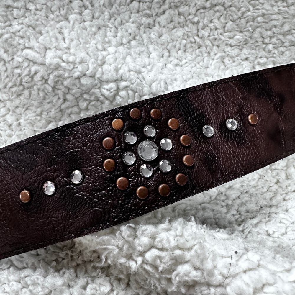 Copper Studded Rhinestone Vegan Boho Belt, Copper Colored Buckle - Picture 4 of 6